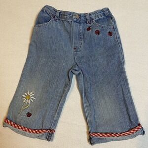B.T. Kids Ladybug Daisy embroidered jeans size 24 months red gingham cuff